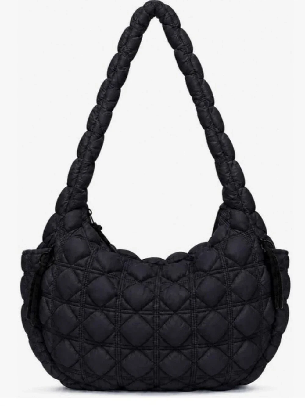 NWT Black Puffer Quilted Crossbody Bag Large Hobo Tote Travel